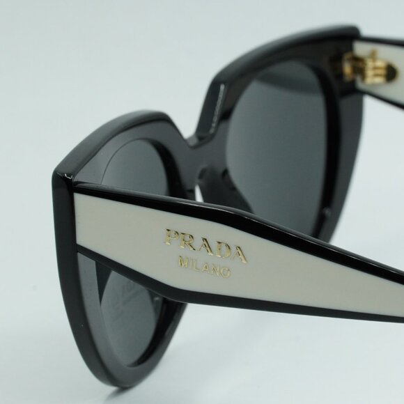 Prada PR14WS 09Q5S0 Sunglasses Black/Talc Cat Eye Frame, Dark Grey Lenses main image 5